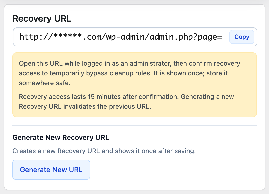 Save the Recovery URL in a secure location so it remains available if normal DAC access is interrupted